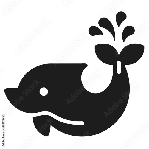 Whimsical silhouette design of a spouting whale icon for marine and aquatic concepts