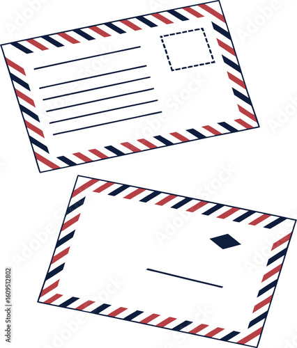 Vintage airmail envelopes with diagonal stripe border
