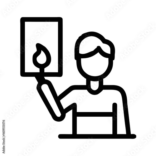 Artist silhouette holding paintbrush and painting on a white background design with transparency