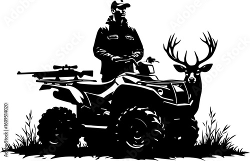 black hunter on atv with deer clip art preview