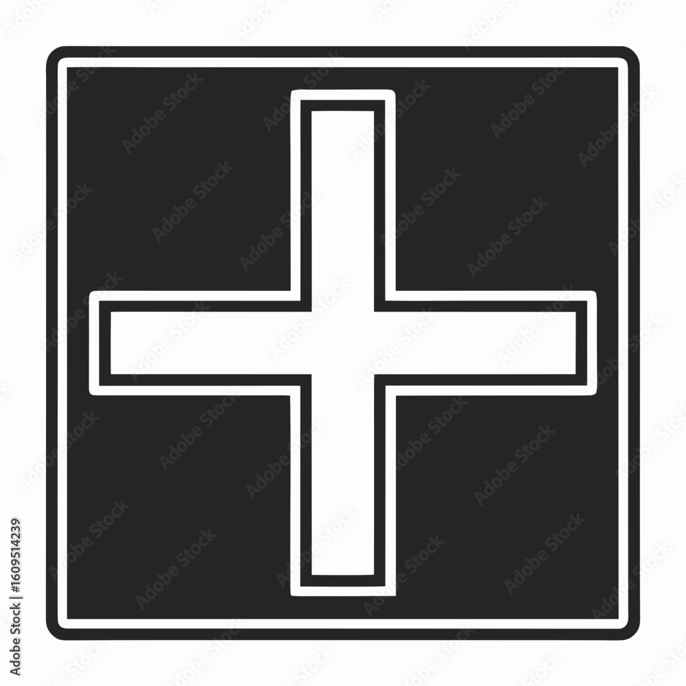 Fototapeta premium Isolated vector illustration of a simple geometric plus sign within a square outline on white background