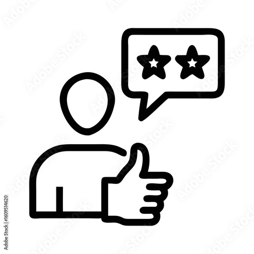 Silhouette of a person giving a thumbs up with positive review stars displayed