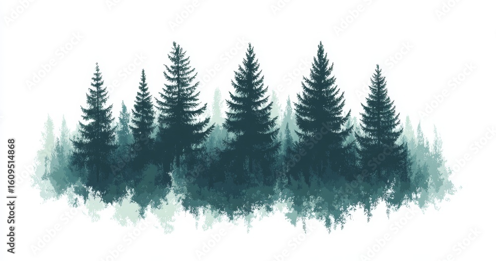 Obraz premium A modern illustration showcases an isolated pine tree from an evergreen forest, as well as a Christmas tree situated in a park alley, amidst a landscape of solitary trees