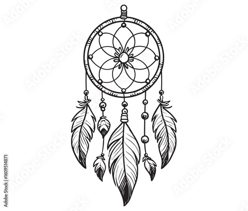Dreamcatcher Vector Illustration with Feathers