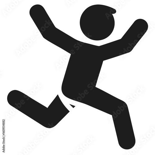 Dynamic black silhouette depicting a person in motion jumping with arms reached high