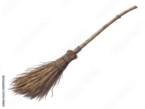 A Rustic Twig Broom A Detailed Closeup on transparent background