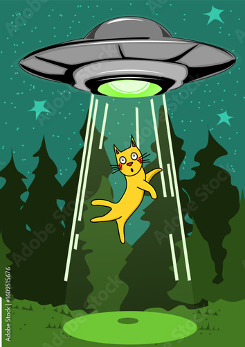 Illustration of a cat abduction