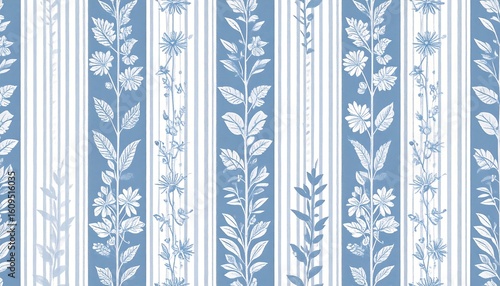 Light blue vertical striped floral pattern