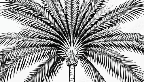 Coloring page of a detailed palm tree crown showcasing vibrant fronds