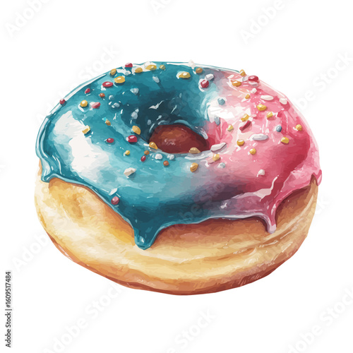 A watercolor painting of Donut, vector illustration on white background.