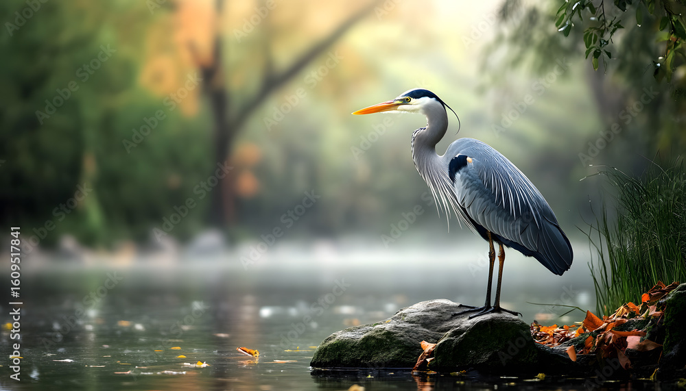Naklejka premium Grey heron: tall wader found across three continents