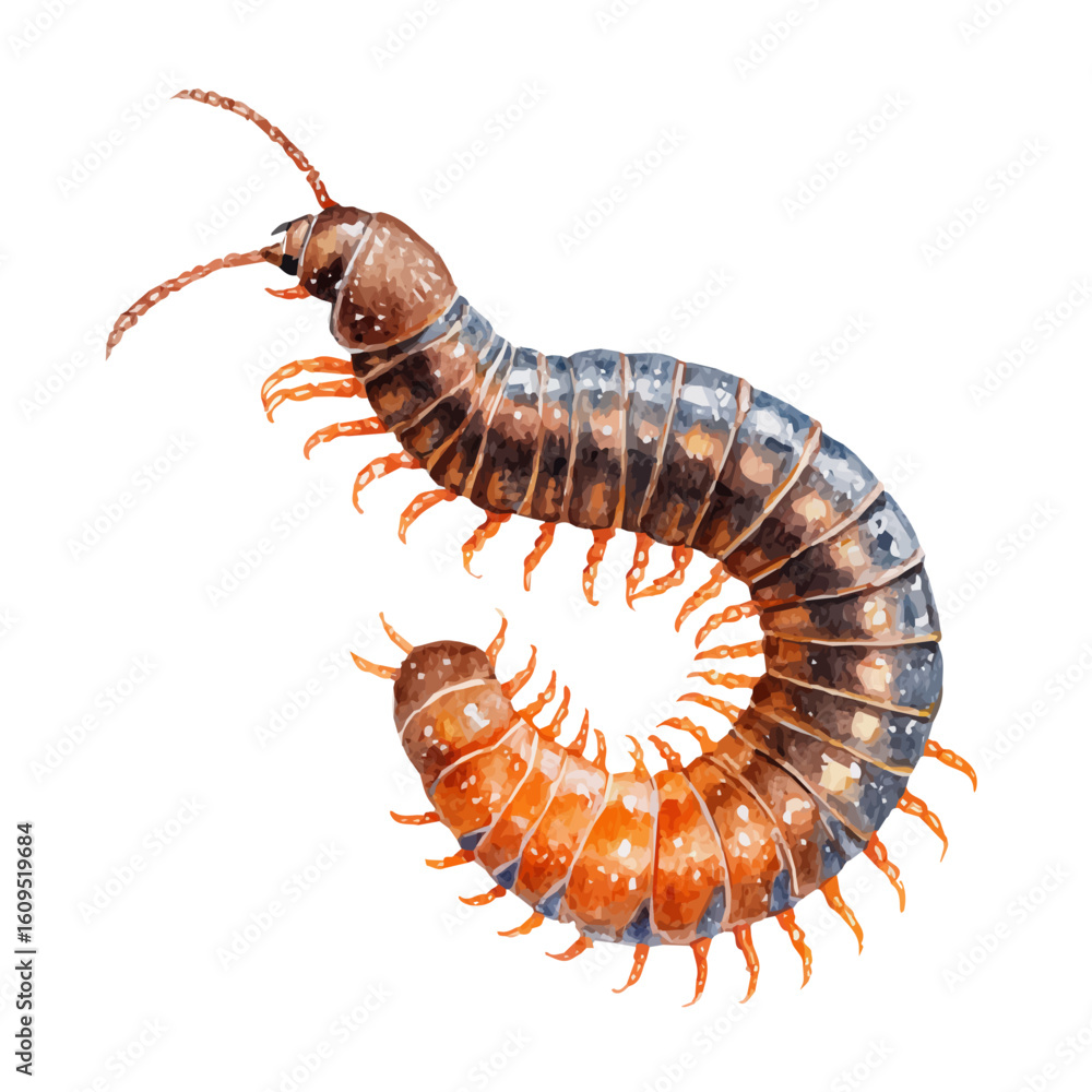 Fototapeta premium Millipede in watercolor style, vector illustration, isolated on white background.