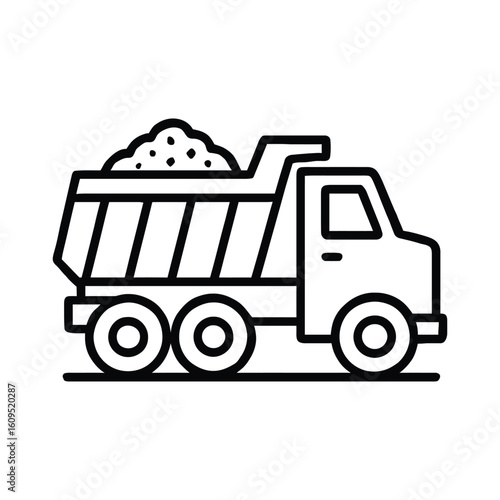 Black and white outline of a dump truck carrying dirt vehicle transport