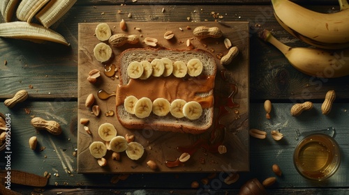 Rustic Peanut Butter Toast with Banana and Honey Drizzle