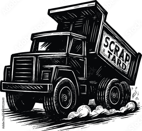 Heavy truck with scrap yard sign vehicle transport