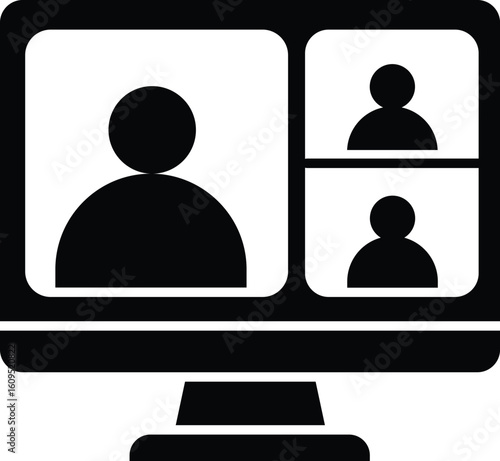 Video conference icon ,Online meeting, teleconference, virtual chat on laptop symbol. Vector illustration .