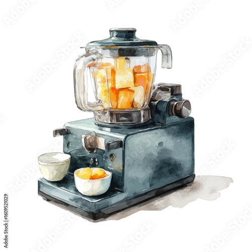 A watercolor painting of Food Processor, vector illustration on white background.