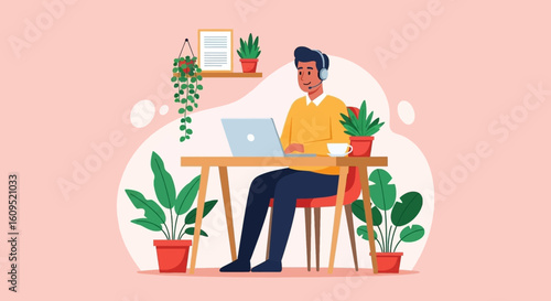 Friendly customer service agent working from home, perfect for website banners or blog posts about remote work.