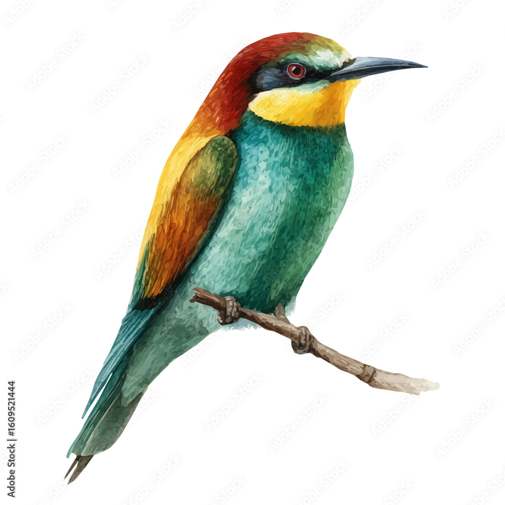 Fototapeta premium Bee-eater in watercolor style, vector illustration, isolated on white background.