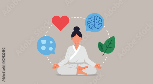 Holistic Health Well-being Mind Body Soul Balance Illustration