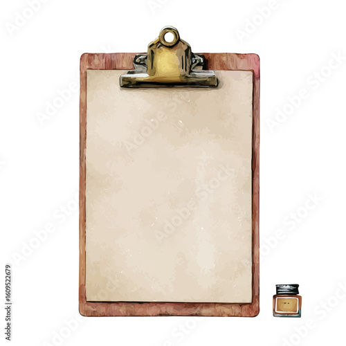 A watercolor painting of Clipboard, vector illustration on white background.