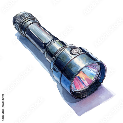 Flashlight in watercolor style, vector illustration, isolated on white background.