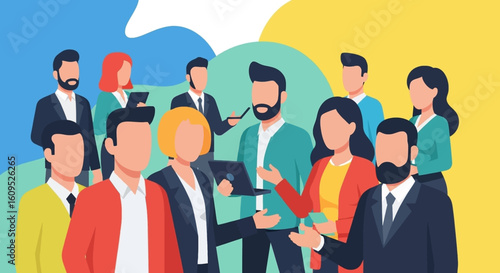 Diverse group of business professionals collaborating, ideal for website banners or presentations.