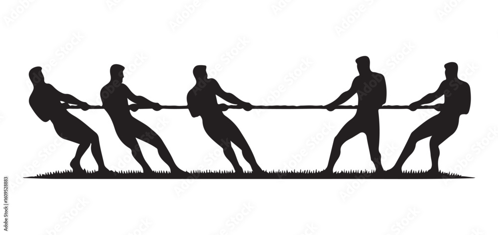 Naklejka premium Silhouette of Teams Engaging in a Tug of War Competition