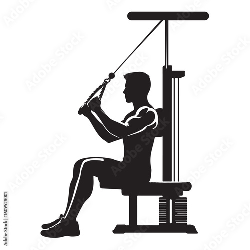 Muscular Man Doing Pulldown Exercise at the Gym Silhouette