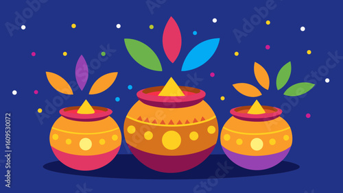 Holi Colors in Earthen Pots with Flower Petals
