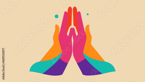 Hands in Prayer Pose Covered in Colored Powder