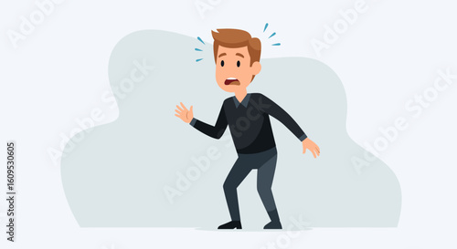 Illustration of a surprised man, perfect for websites, presentations, or marketing materials needing a sense of urgency or surprise.