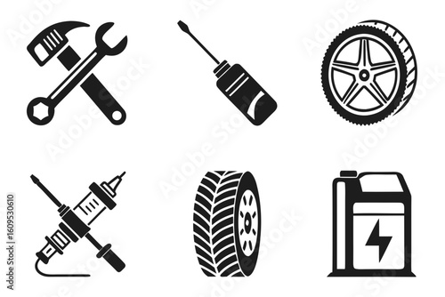 Automotive Repair and Maintenance Tools Icons.
