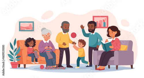 Happy multigenerational family spending quality time together at home. Perfect for family, togetherness, and generational themes.