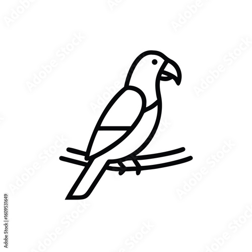 Minimalist icon a parrot perched on a branch bird