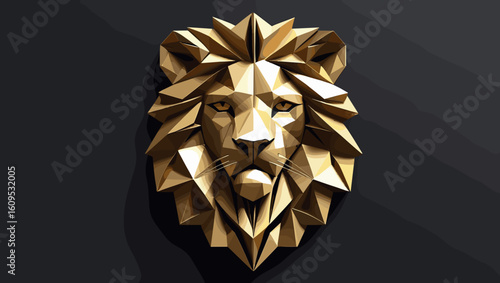 Stylized 3D golden lion head with geometric facets and modern design