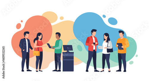 Diverse group of people using technology, ideal for website banners or app marketing materials.