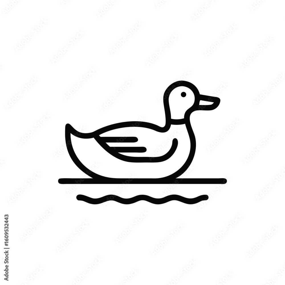 Obraz premium Minimalist line art duck floating on wavy water animal bird