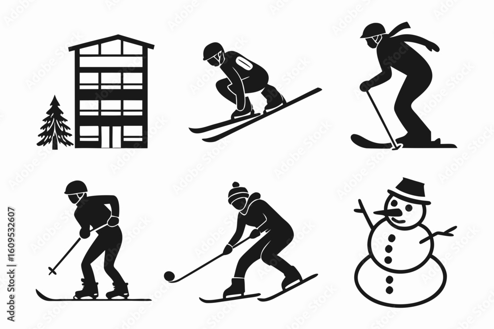 Fototapeta premium Winter Sports and Snowman Icon Set.