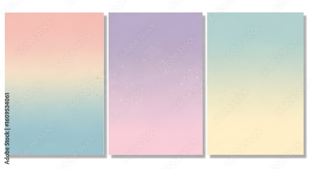 Naklejka premium Three pastel colored gradient backgrounds in pink purple blue and yellow with a white background