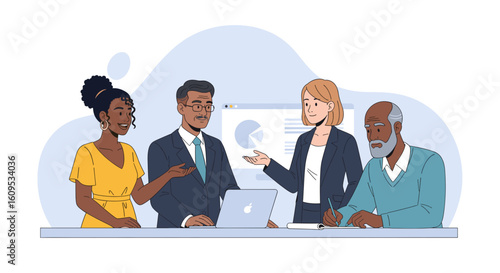 Diverse business team collaborating on a project, perfect for presentations and website banners.