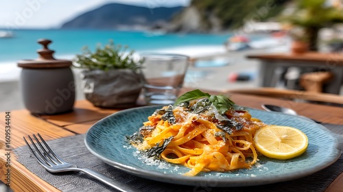 Dining on seafood pasta at a scenic beachside trattoria cinque terre italy outdoor seating culinary experience