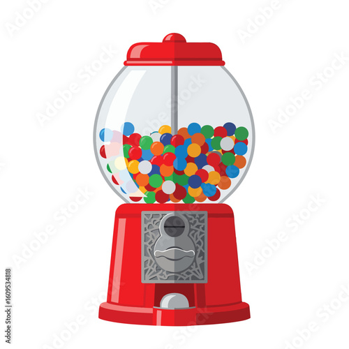Classic Red Gumball Machine with Colorful Gumballs.