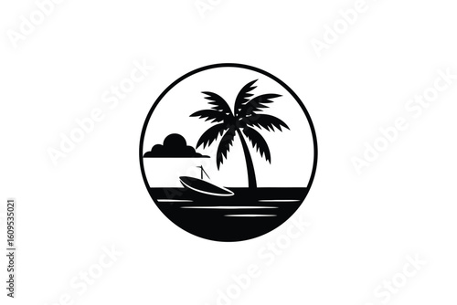 Sunset Scene with Palm Tree and Kayak Paddler in Washington State