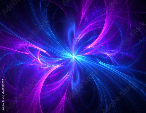 Abstract fractal design with vibrant blue and purple rays