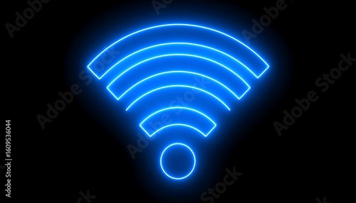 Neon blue wifi symbol