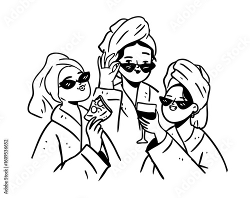 Bachelorette and bridesmaids clipart, girls night party hand drawn outline