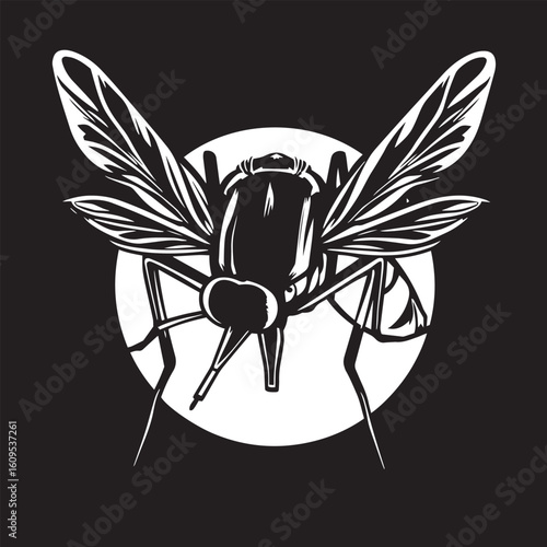 Mosquito close up vector design concept black and white illustration.