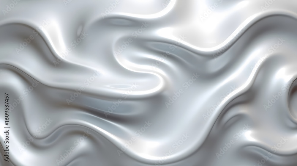 Fototapeta premium Abstract background of luxurious white or silver liquid silk. The smooth, flowing, and wavy texture creates an elegant and modern backdrop for design.