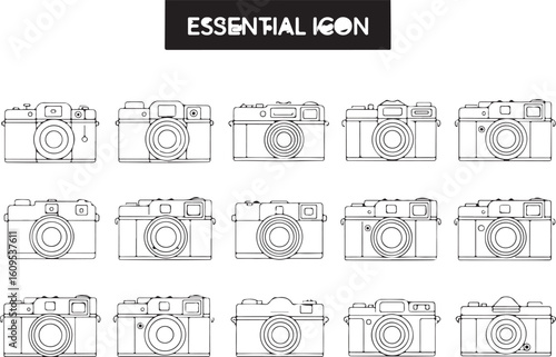 Vintage cameras collection line art retro camera film camera